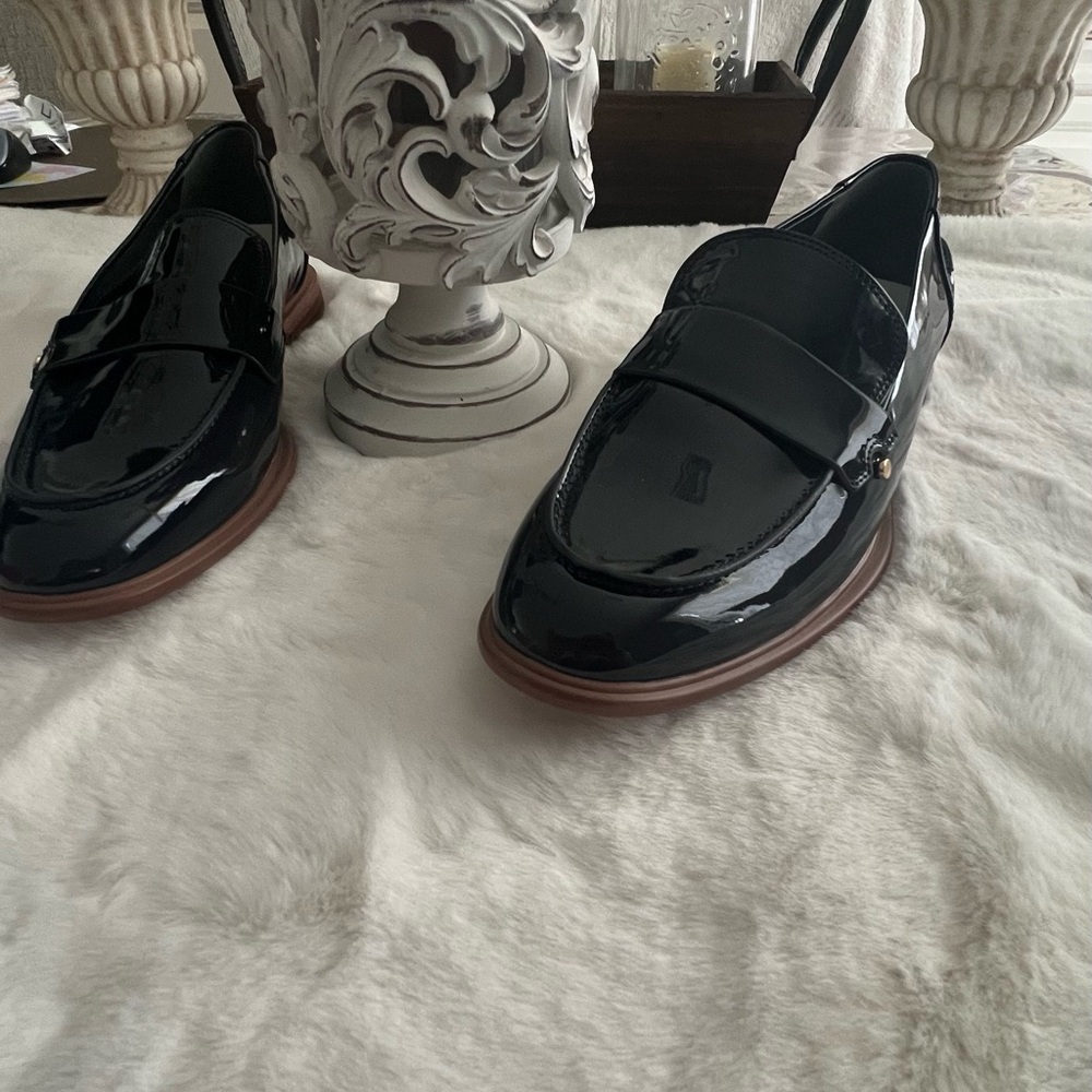 Franco sarto navy blue shiny loafers